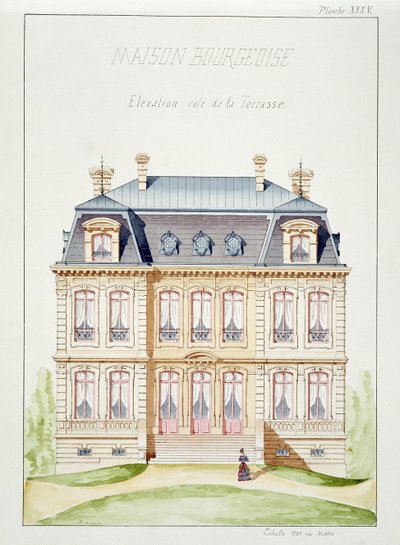 Terrasverhoging van een huis voor de bourgeoisie, plaat XXXV, uit een folio van ontwerpen, ca. 1870 door H. Monnot